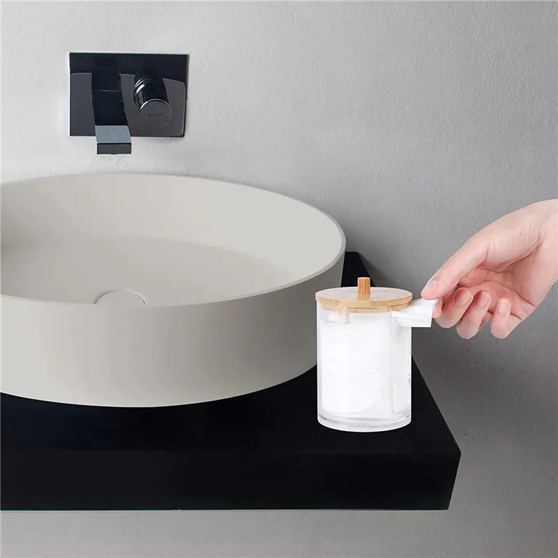 Bamboo Lid Cotton Pad & Swab Storage Box