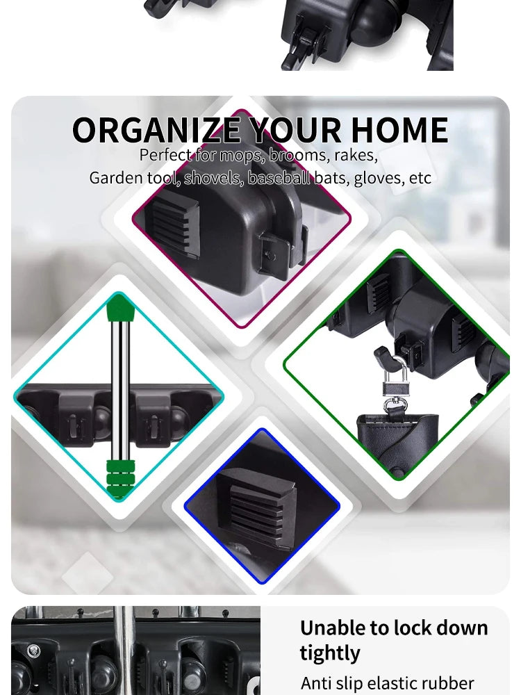 Wall Mounted Mop Holder 3/4/5 Position Multi-Functional