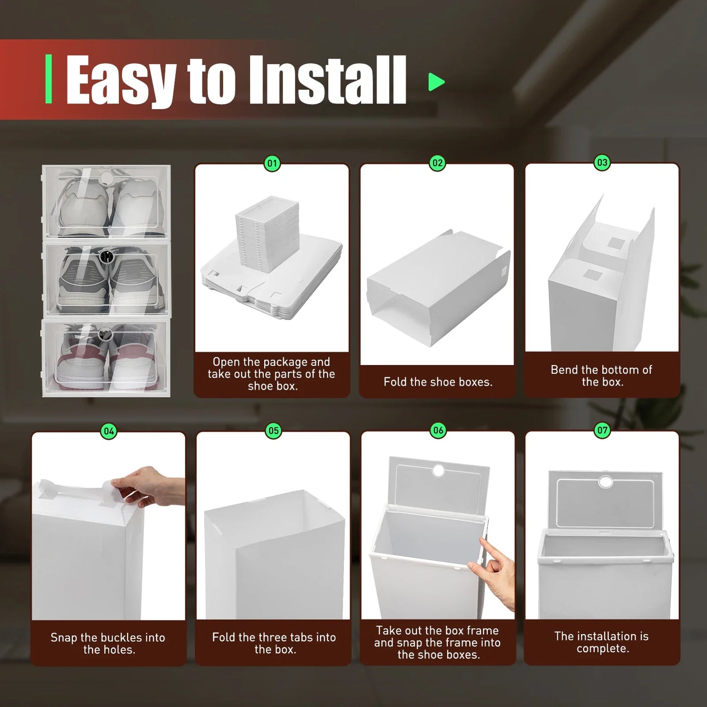 24Pcs Foldable Shoe Storage Boxes Shoe Box Set Clear Plastic Shoe Rack ABS For Home Organizer Stackable Shoe Boxes