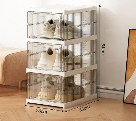 Dustproof 6 Layers Foldable Shoes Box Stackable Transparent Thickened Plastic Bins Sneaker Shoe Organizer Cabinet Organizers