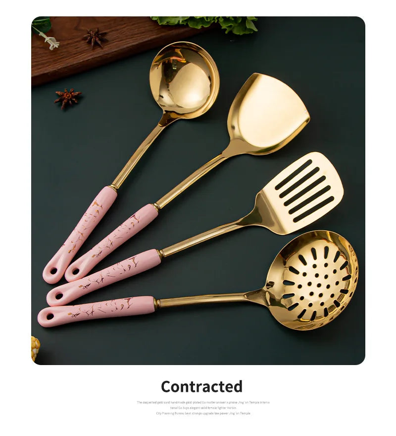 7pcs stainless steel spatula soup spoon kitchenware set cooking spatula kitchen supplies ceramic handle Nordic kitchen tools