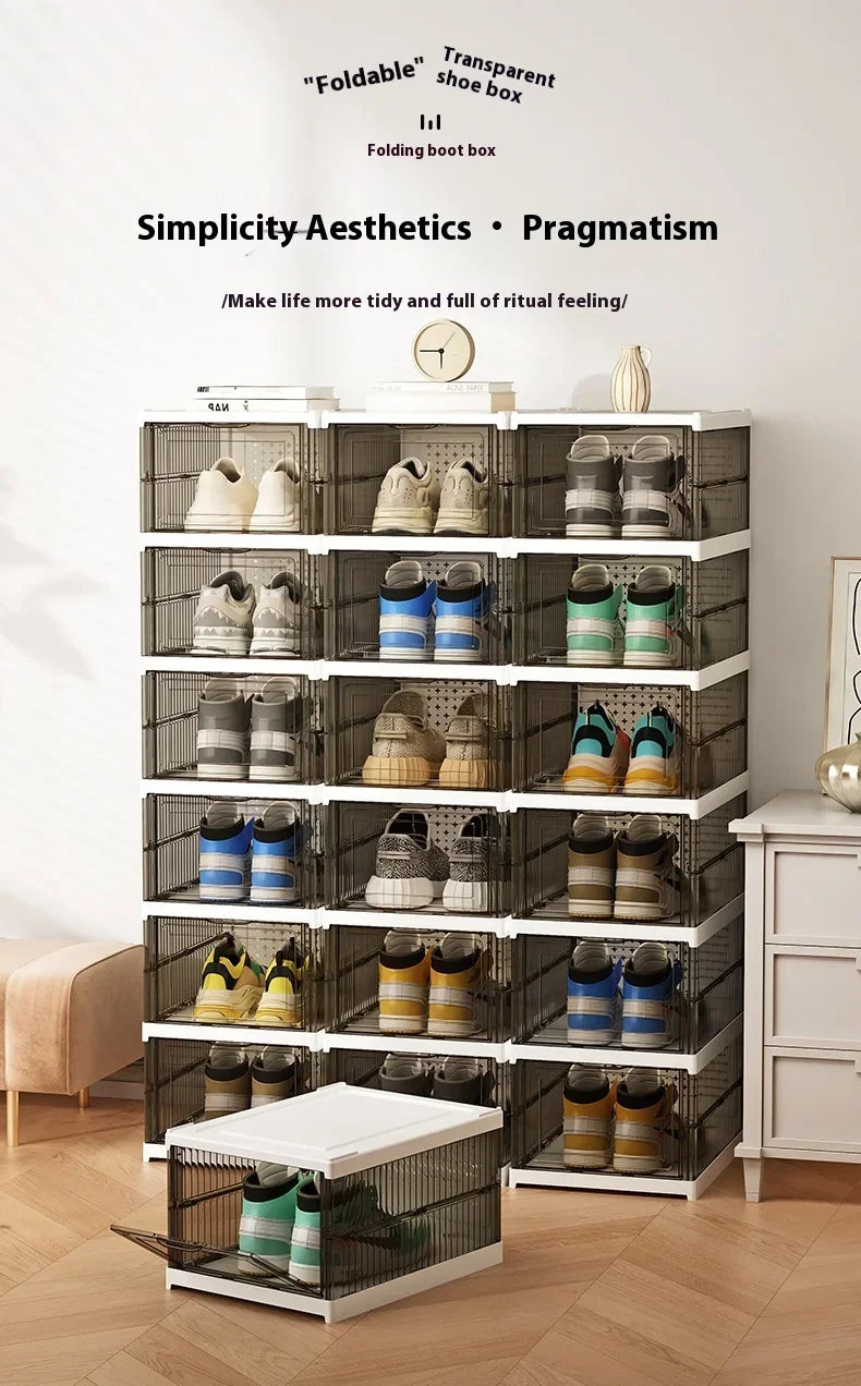 Dustproof 6 Layers Foldable Shoes Box Stackable Transparent Thickened Plastic Bins Sneaker Shoe Organizer Cabinet Organizers