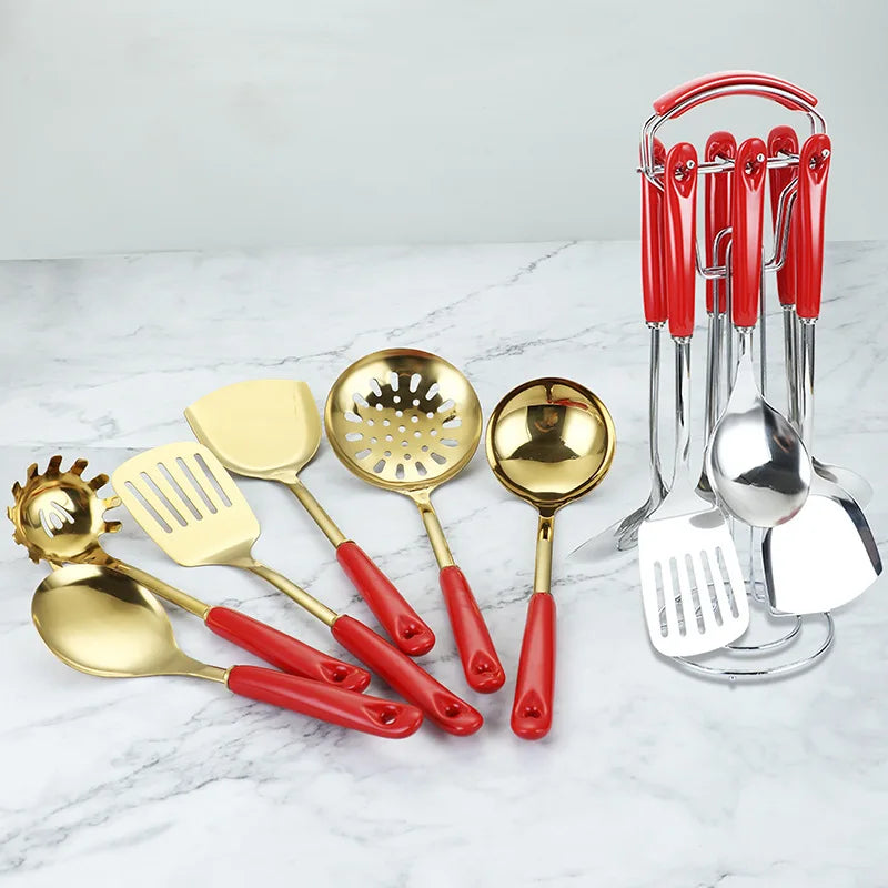 7pcs stainless steel spatula soup spoon kitchenware set cooking spatula kitchen supplies ceramic handle Nordic kitchen tools