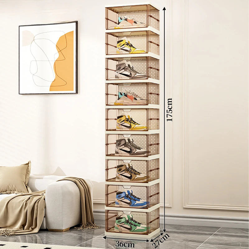 1-9Tier Foldable Dustproof Shoes Box HighTransparent Stackable Thickened  Bins with Lids Multi-layer Sneaker Shoe Organizer Boxe