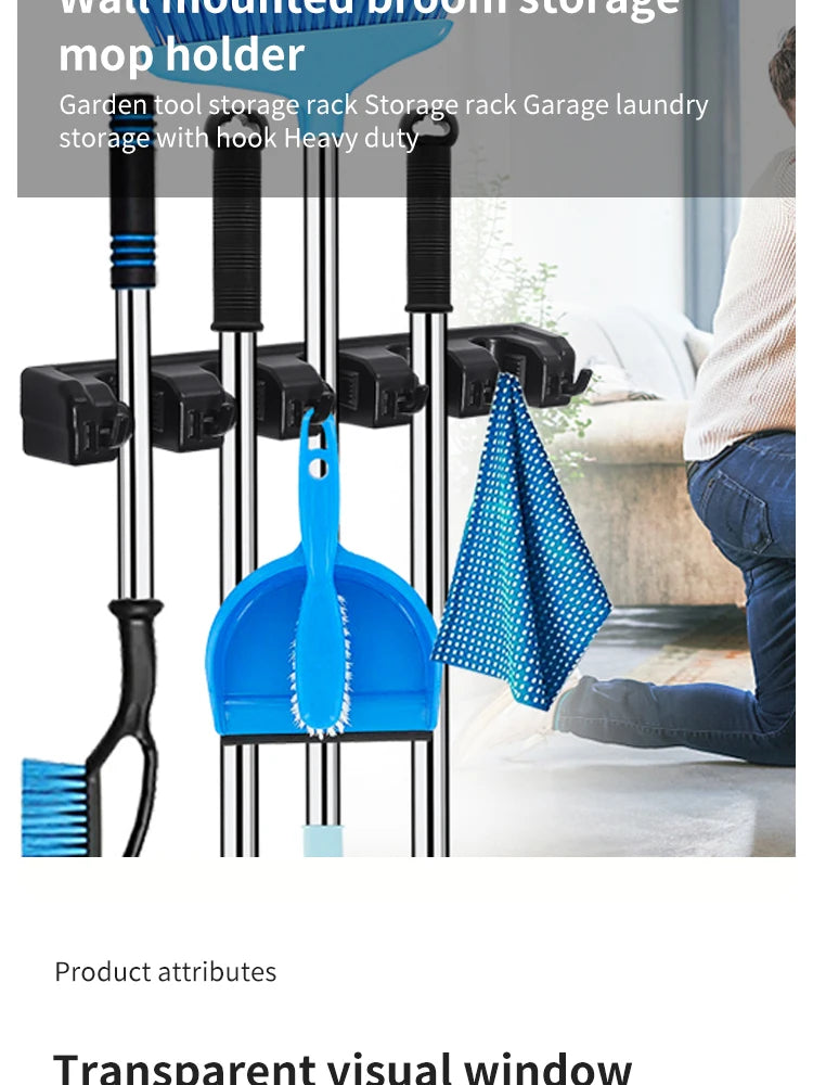 Wall Mounted Mop Holder 3/4/5 Position Multi-Functional