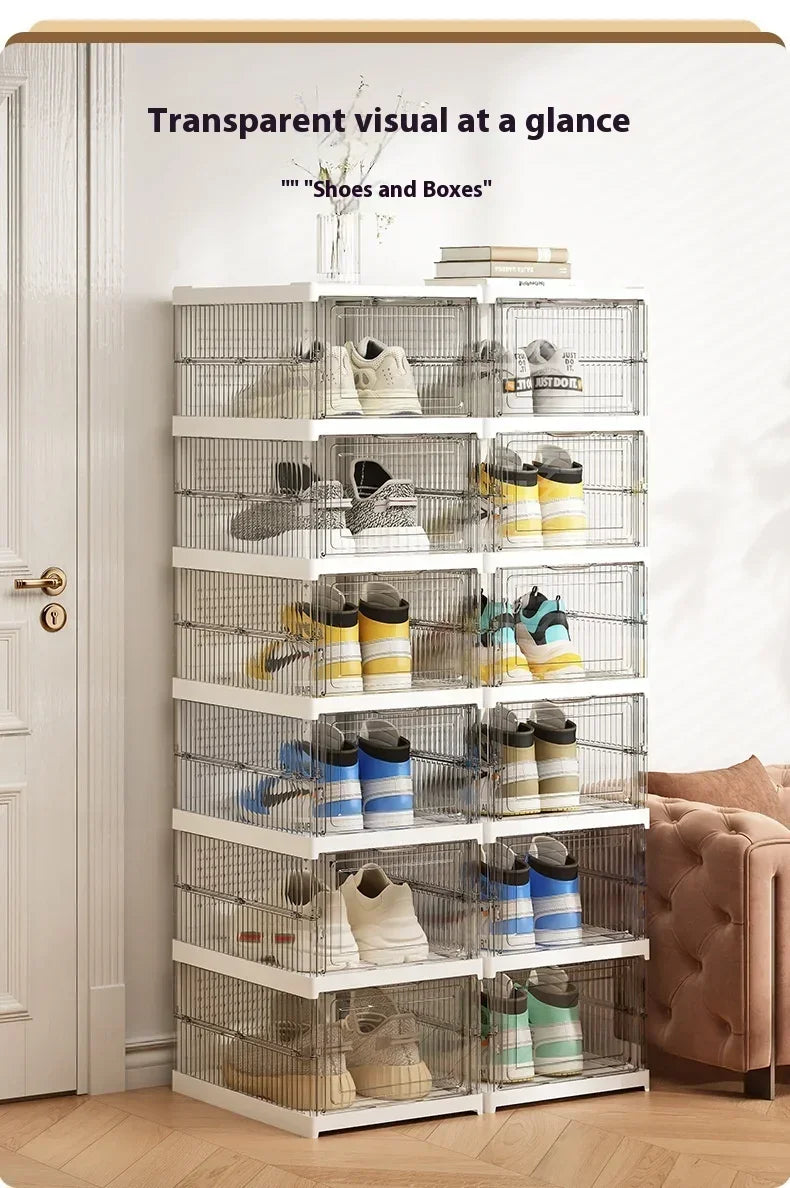 Dustproof 6 Layers Foldable Shoes Box Stackable Transparent Thickened Plastic Bins Sneaker Shoe Organizer Cabinet Organizers