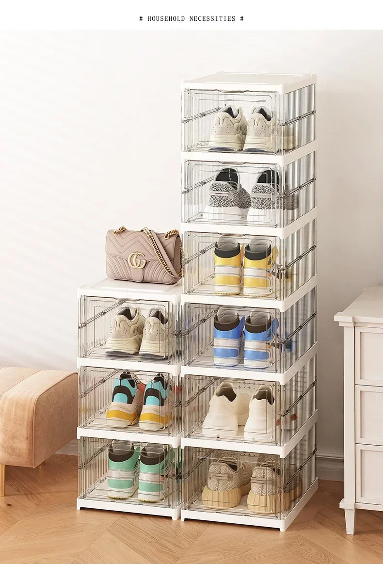 Dustproof 6 Layers Foldable Shoes Box Stackable Transparent Thickened Plastic Bins Sneaker Shoe Organizer Cabinet Organizers