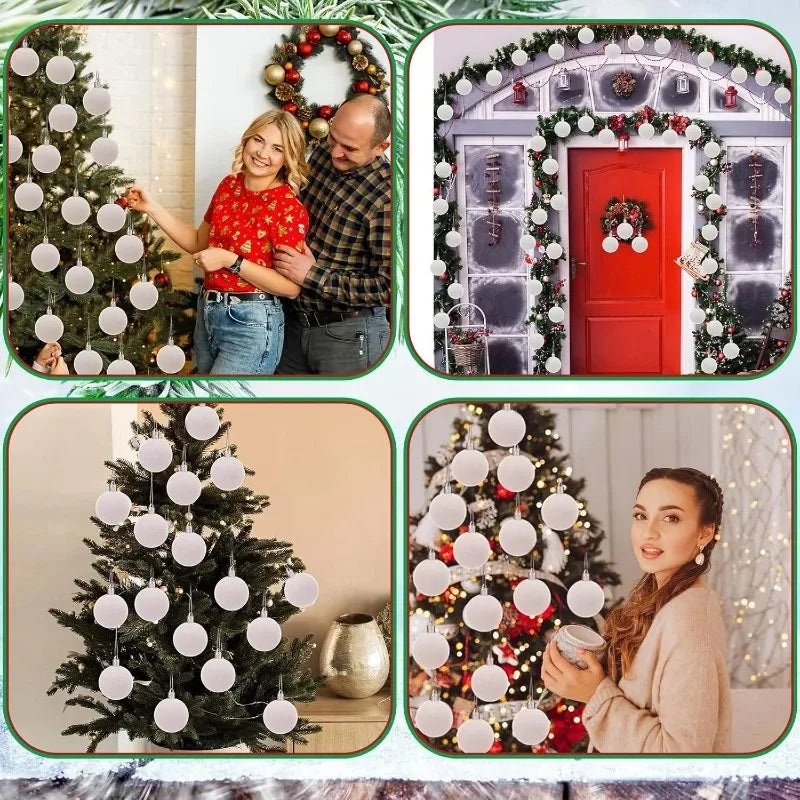 30/1Pcs Wine Red Flocked Xmas Balls Christmas Tree Ornaments Hanging Pendents Velvet Ball Festival Party Home Decor Supplies