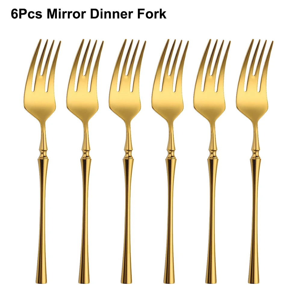 6/16/24Pcs Gold Tableware Stainless Steel 304 Cutlery Matte Dinner Set Western Knife Fork Spoon Mirror Elegant Flatware