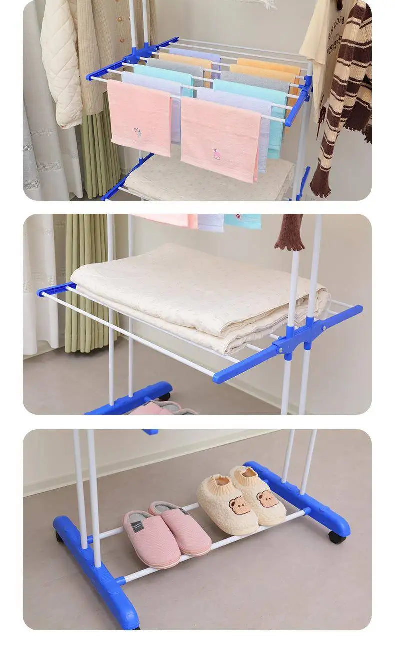 Multifunctional Folding Clothesline with Iron and Towel Holder