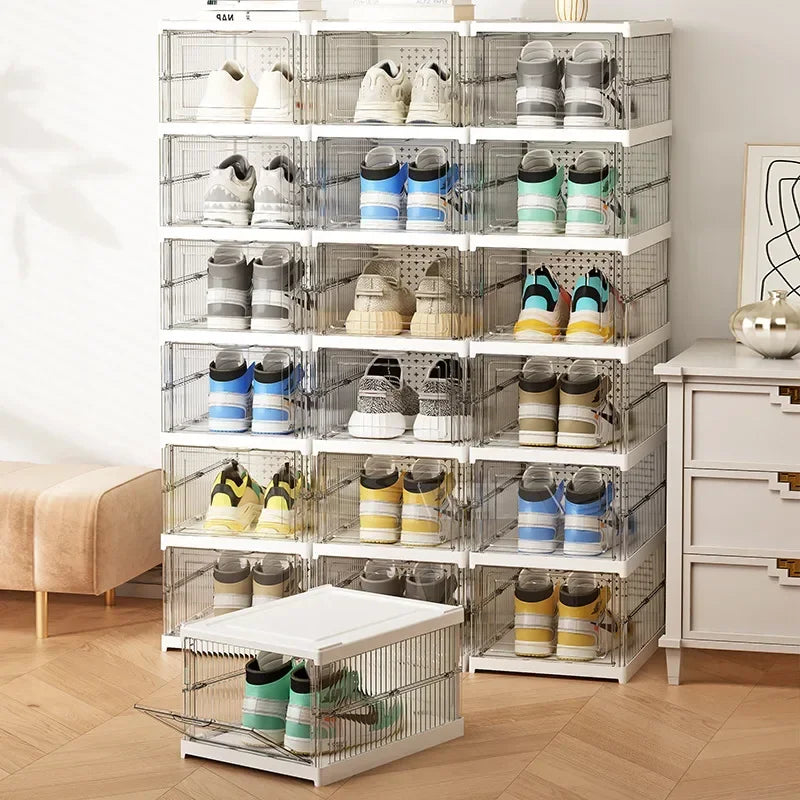 Dustproof 6 Layers Foldable Shoes Box Stackable Transparent Thickened Plastic Bins Sneaker Shoe Organizer Cabinet Organizers