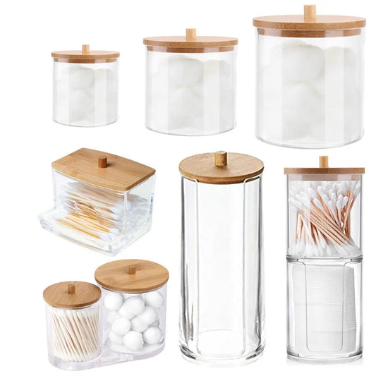 Bamboo Lid Cotton Pad & Swab Storage Box