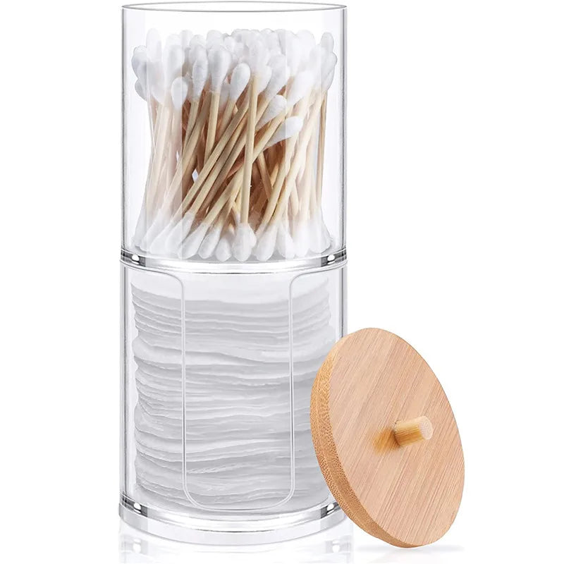 Bamboo Lid Cotton Pad & Swab Storage Box