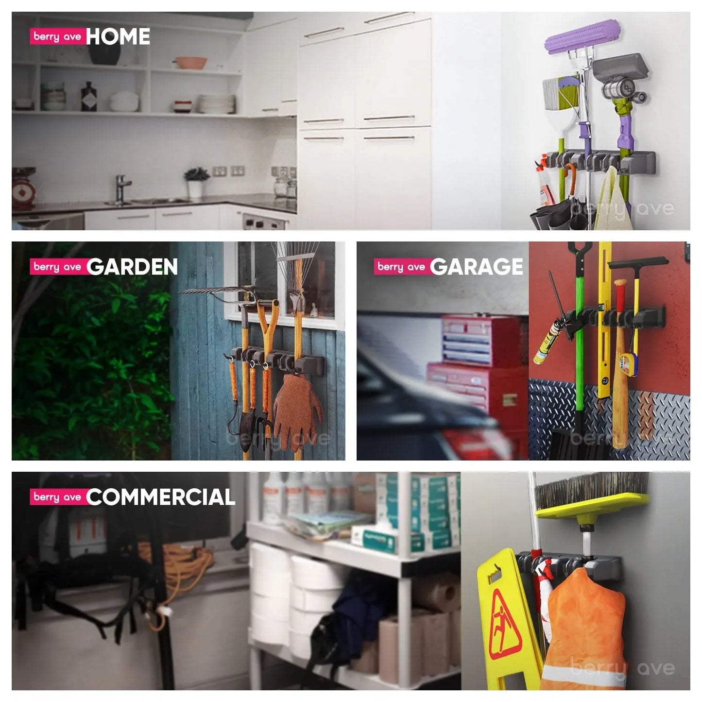 Wall Mounted Mop Holder 3/4/5 Position Multi-Functional