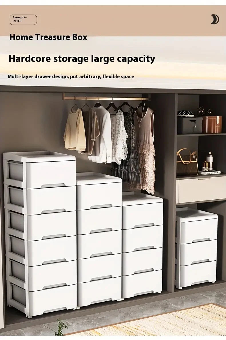 3/4/5/6/7 Layer Drawer Storage Cabinet Storage Organizer with Wheels Multifunction Dustproof Wardrobe