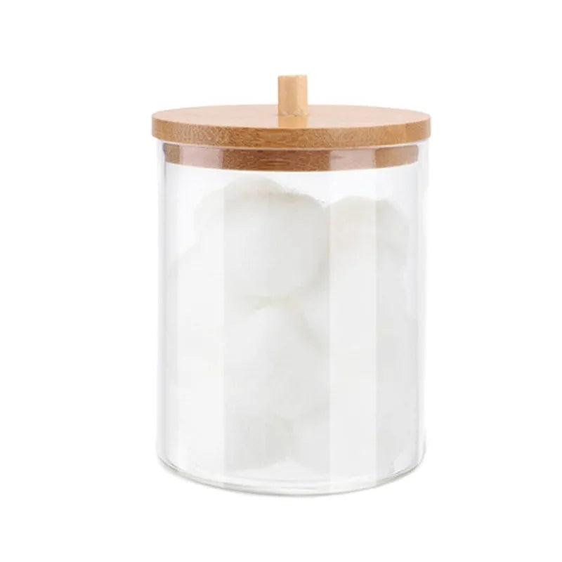 Bamboo Lid Cotton Pad & Swab Storage Box