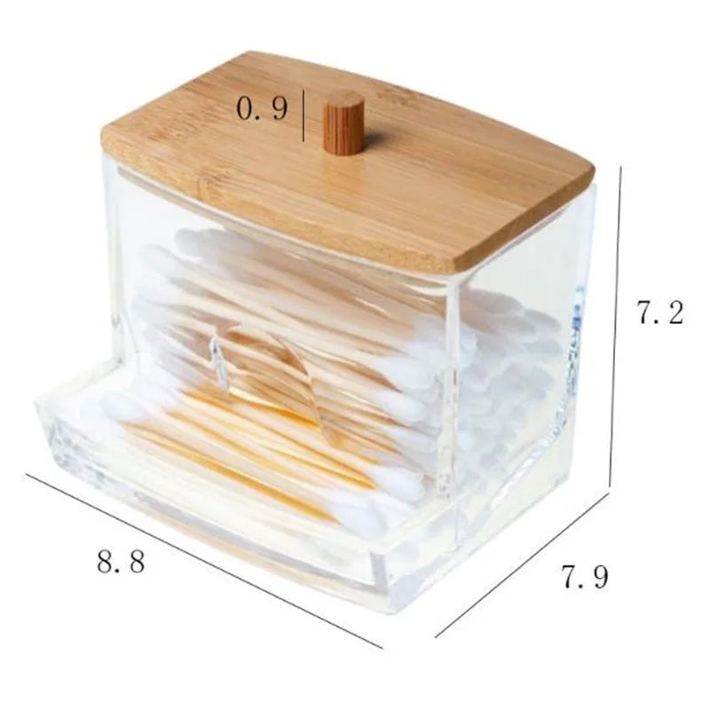 Bamboo Lid Cotton Pad & Swab Storage Box