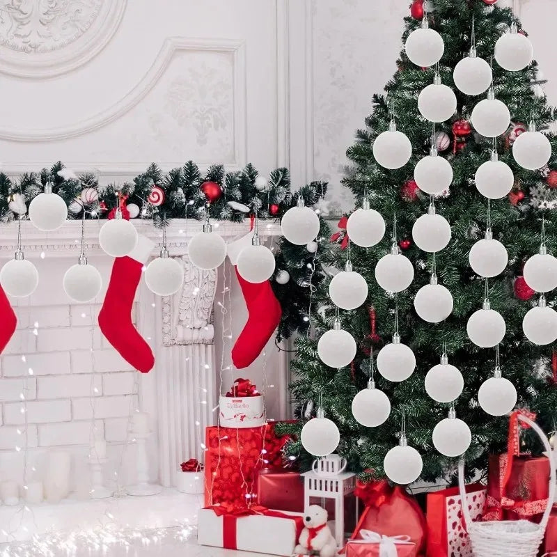 30/1Pcs Wine Red Flocked Xmas Balls Christmas Tree Ornaments Hanging Pendents Velvet Ball Festival Party Home Decor Supplies