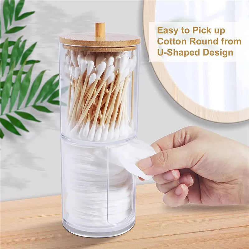 Bamboo Lid Cotton Pad & Swab Storage Box