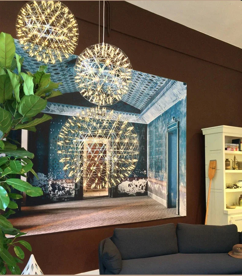 Modern Brief Loft Spark Ball LED Lights Chandelier Fixture Firework Ball Stainless Steel Pendant Lamp Home Deco Lighting 110-240
