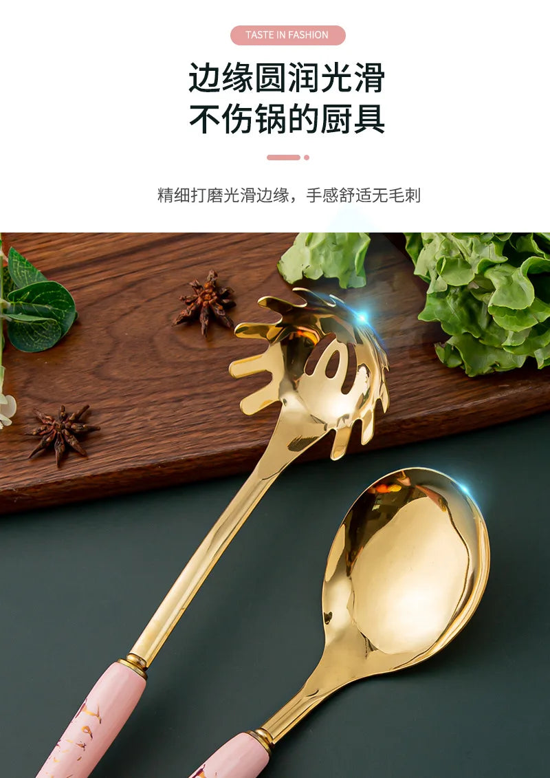 7pcs stainless steel spatula soup spoon kitchenware set cooking spatula kitchen supplies ceramic handle Nordic kitchen tools