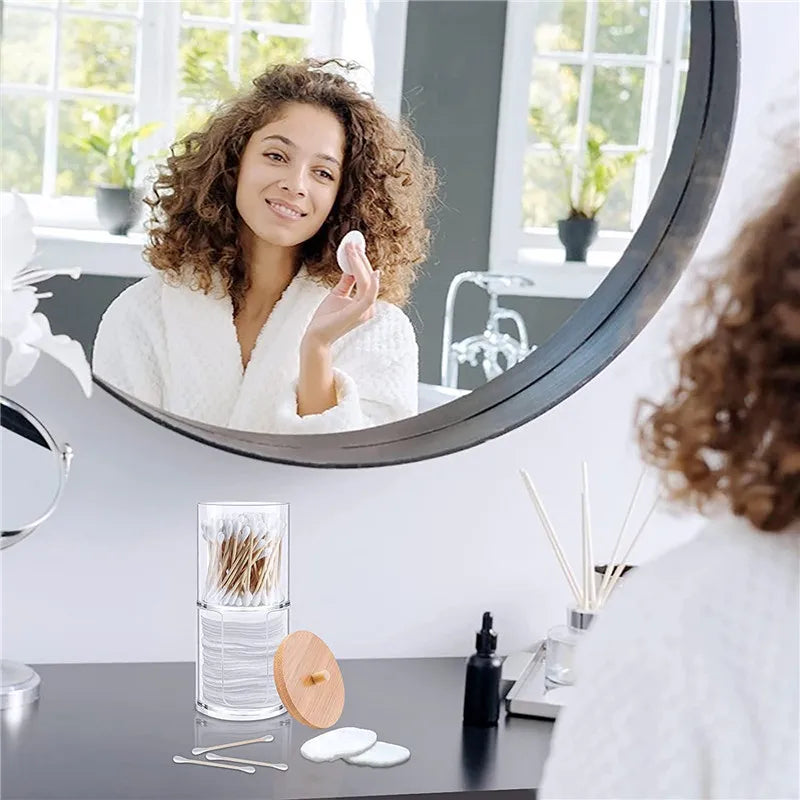 Bamboo Lid Cotton Pad & Swab Storage Box