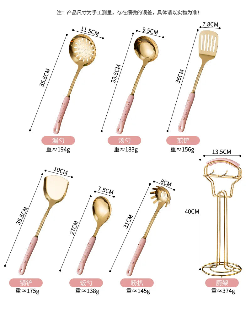 7pcs stainless steel spatula soup spoon kitchenware set cooking spatula kitchen supplies ceramic handle Nordic kitchen tools
