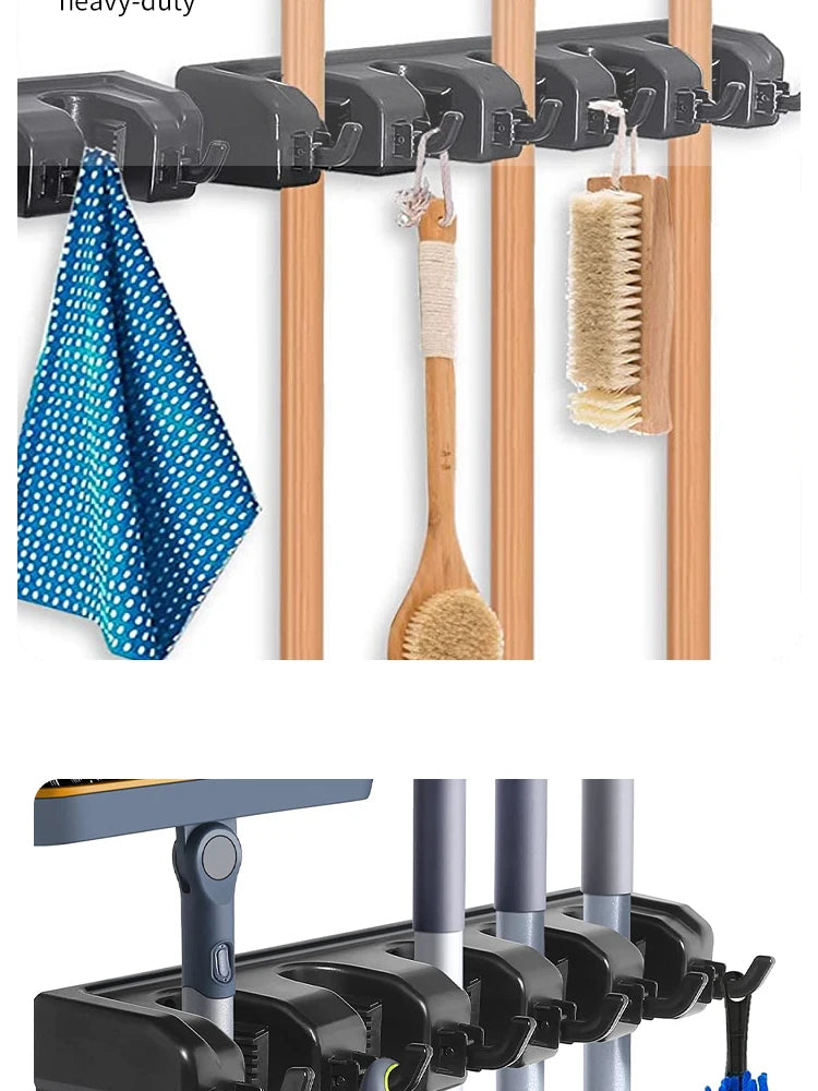 Wall Mounted Mop Holder 3/4/5 Position Multi-Functional
