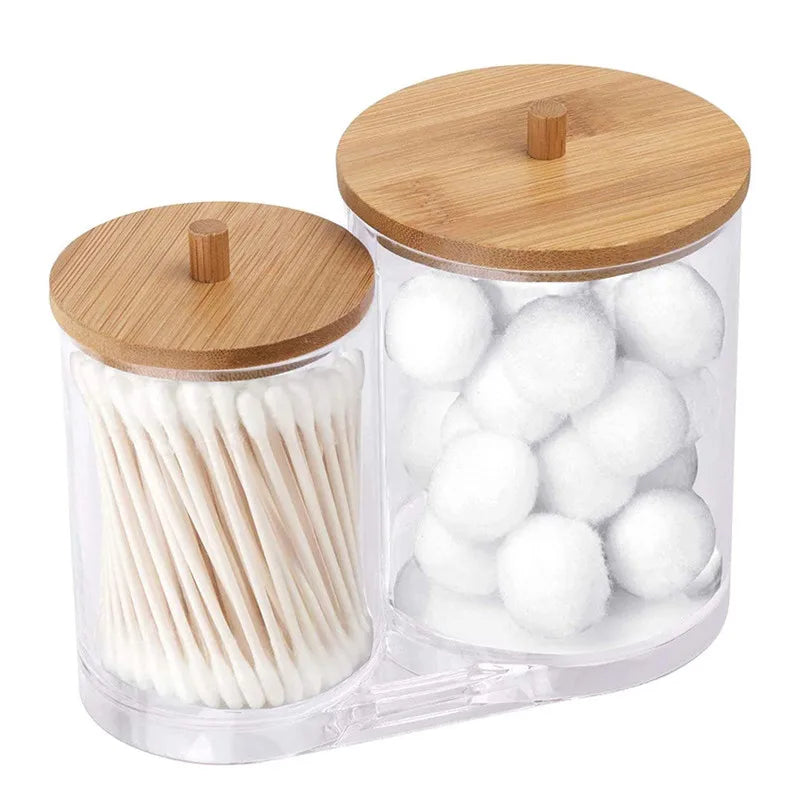 Bamboo Lid Cotton Pad & Swab Storage Box
