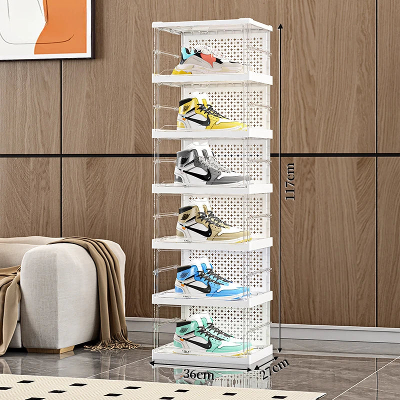 1-9Tier Foldable Dustproof Shoes Box HighTransparent Stackable Thickened  Bins with Lids Multi-layer Sneaker Shoe Organizer Boxe