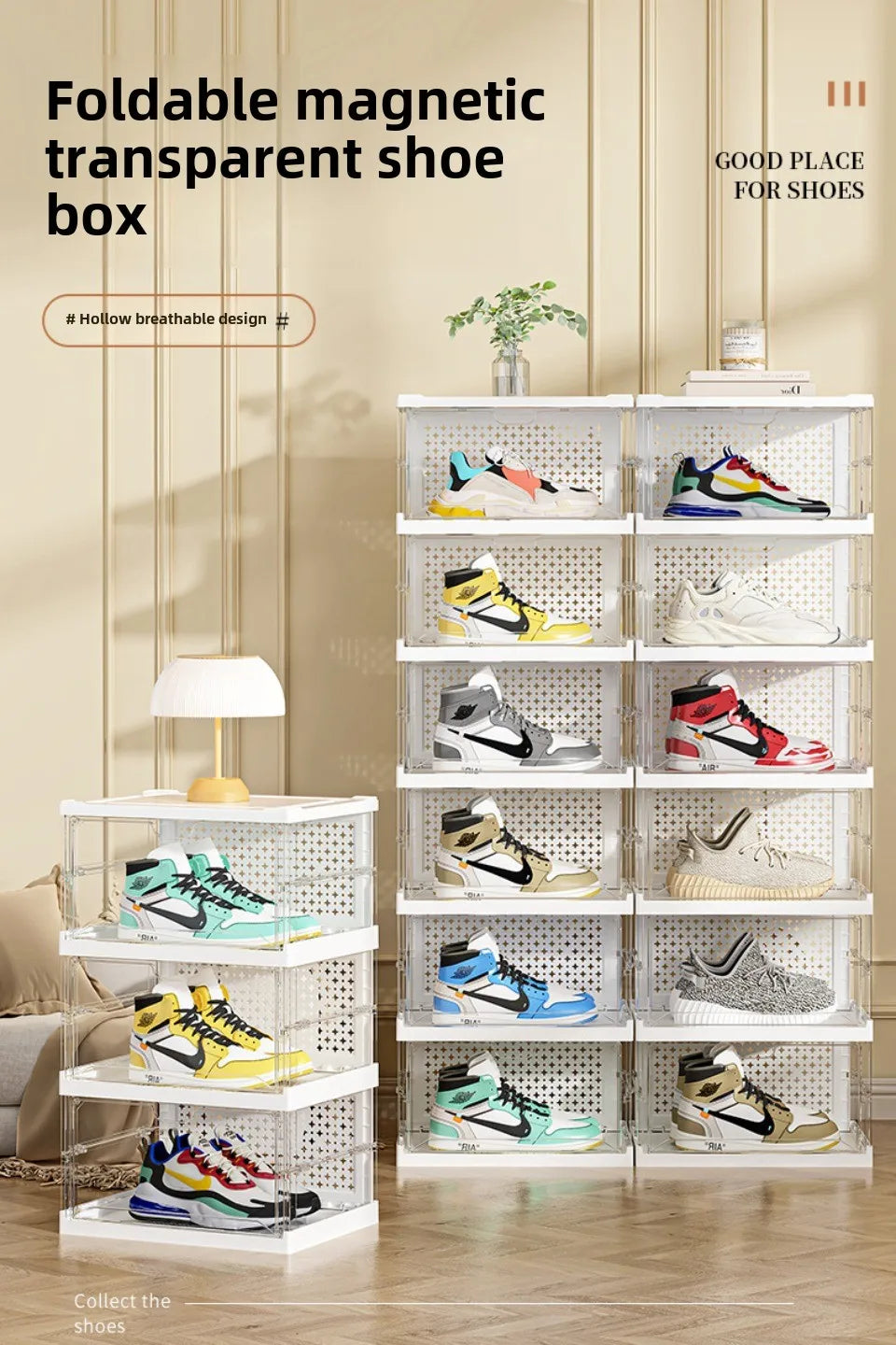 1-9Tier Foldable Dustproof Shoes Box HighTransparent Stackable Thickened Bins with Lids Multi-layer Sneaker Shoe Organizer Boxe