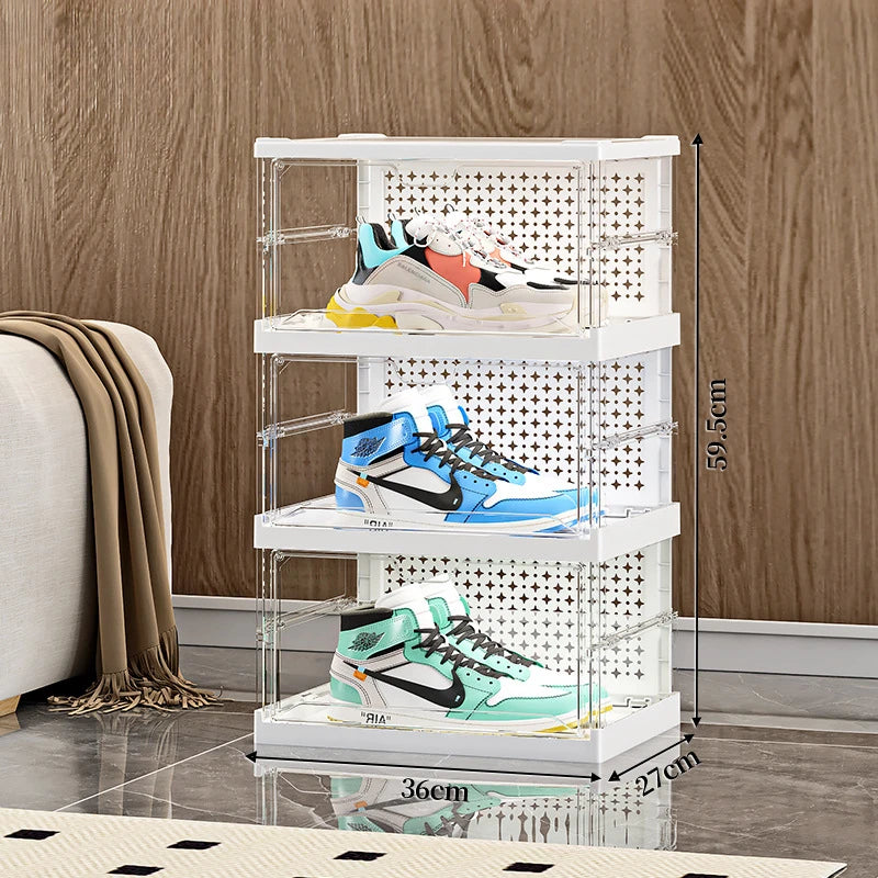 1-9Tier Foldable Dustproof Shoes Box HighTransparent Stackable Thickened  Bins with Lids Multi-layer Sneaker Shoe Organizer Boxe