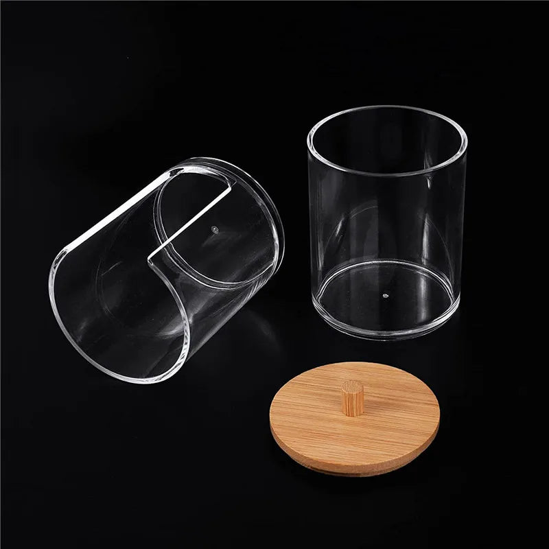 Bamboo Lid Cotton Pad & Swab Storage Box