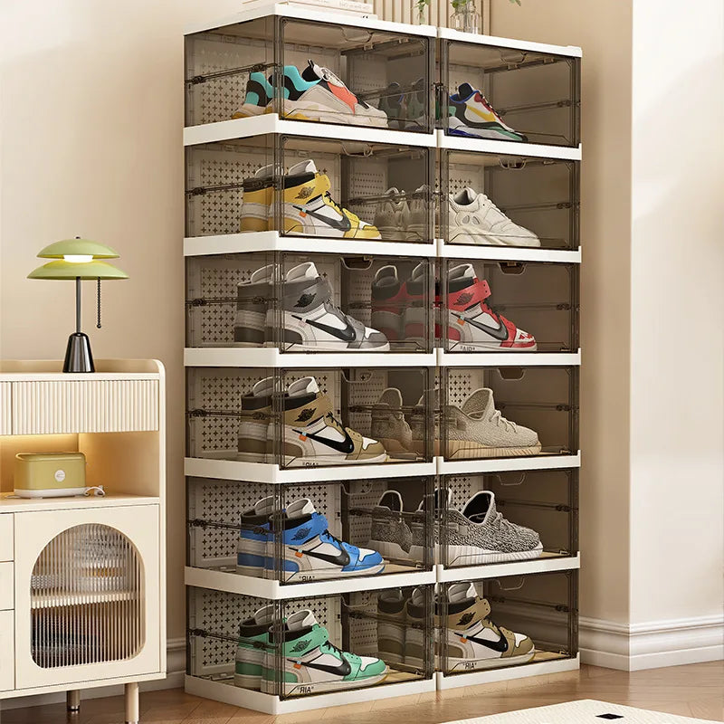 1-9Tier Foldable Dustproof Shoes Box HighTransparent Stackable Thickened Bins with Lids Multi-layer Sneaker Shoe Organizer Boxe