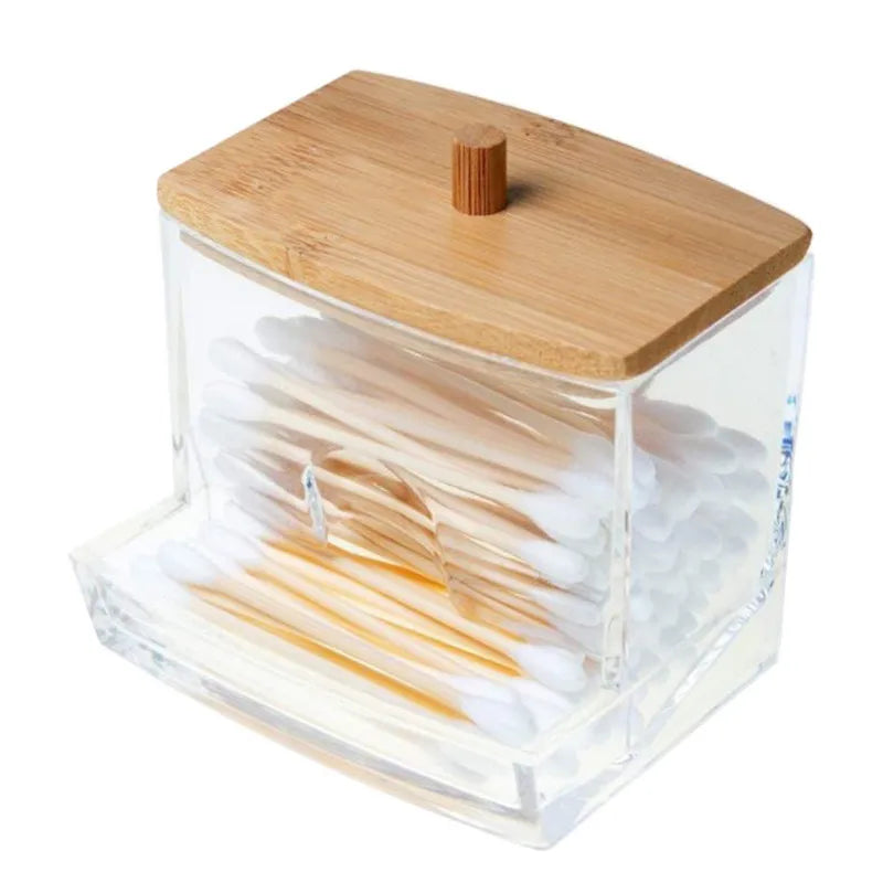 Bamboo Lid Cotton Pad & Swab Storage Box