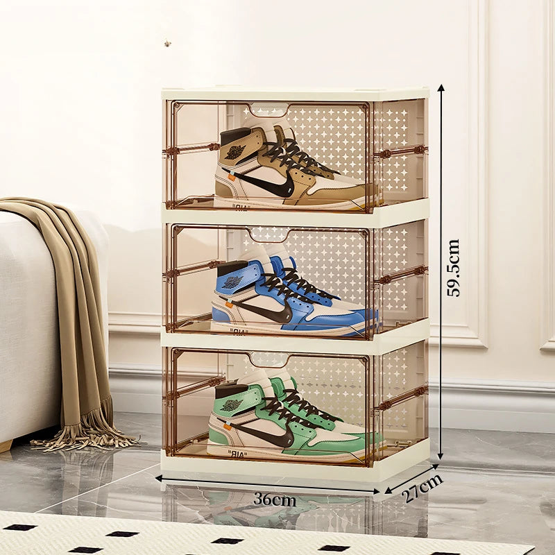 1-9Tier Foldable Dustproof Shoes Box HighTransparent Stackable Thickened  Bins with Lids Multi-layer Sneaker Shoe Organizer Boxe