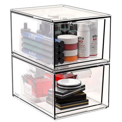 1/2PCS Desk Drawer Organizers Stackable Clear Bathroom Storage Makeup Organizer Acrylic Storage Box Bins Stationery Organizer