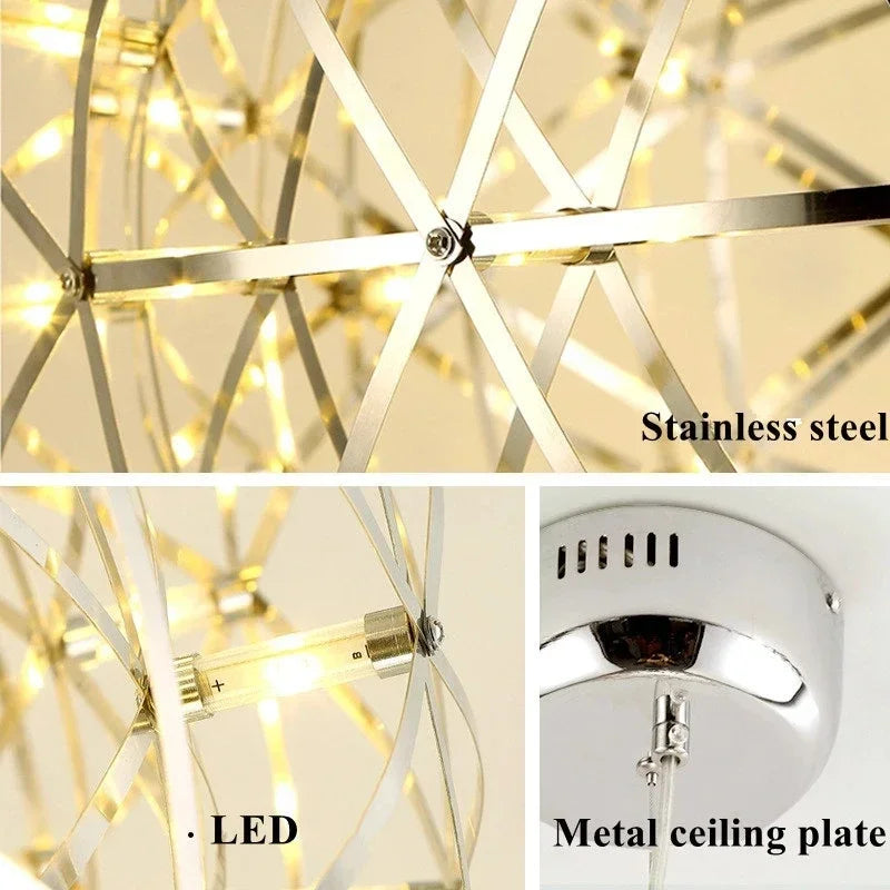 Modern Brief Loft Spark Ball LED Lights Chandelier Fixture Firework Ball Stainless Steel Pendant Lamp Home Deco Lighting 110-240