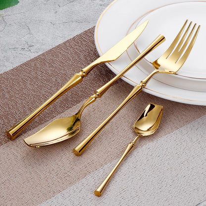 6/16/24Pcs Gold Tableware Stainless Steel 304 Cutlery Matte Dinner Set Western Knife Fork Spoon Mirror Elegant Flatware
