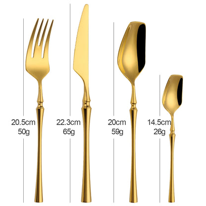 6/16/24Pcs Gold Tableware Stainless Steel 304 Cutlery Matte Dinner Set Western Knife Fork Spoon Mirror Elegant Flatware