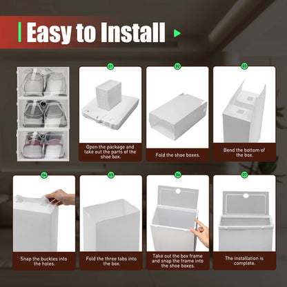 24Pcs Foldable  Shoe Storage Boxes Shoe Box Set Clear Plastic Shoe Rack ABS For Home Organizer Stackable Shoe Boxes