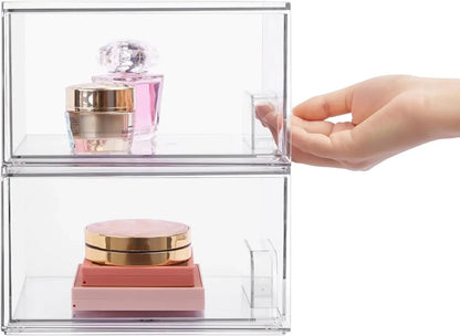 1/2PCS Desk Drawer Organizers Stackable Clear Bathroom Storage Makeup Organizer Acrylic Storage Box Bins Stationery Organizer
