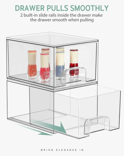 1/2PCS Desk Drawer Organizers Stackable Clear Bathroom Storage Makeup Organizer Acrylic Storage Box Bins Stationery Organizer