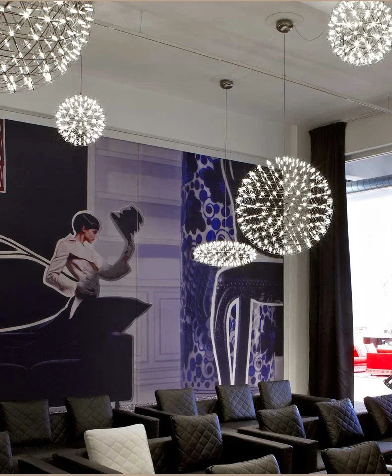 Modern Brief Loft Spark Ball LED Lights Chandelier Fixture Firework Ball Stainless Steel Pendant Lamp Home Deco Lighting 110-240
