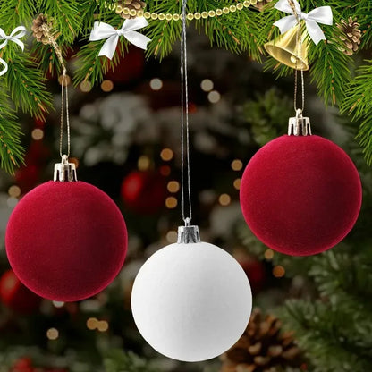 30/1Pcs Wine Red Flocked Xmas Balls Christmas Tree Ornaments Hanging Pendents Velvet Ball Festival Party Home Decor Supplies