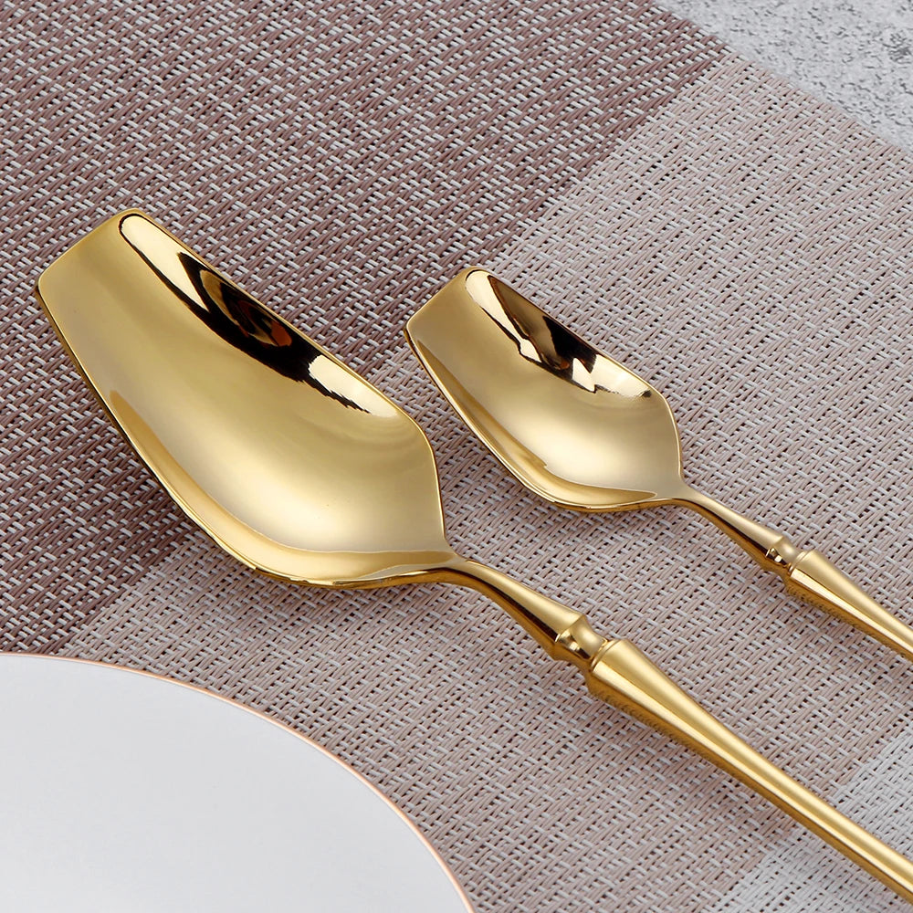 6/16/24Pcs Gold Tableware Stainless Steel 304 Cutlery Matte Dinner Set Western Knife Fork Spoon Mirror Elegant Flatware