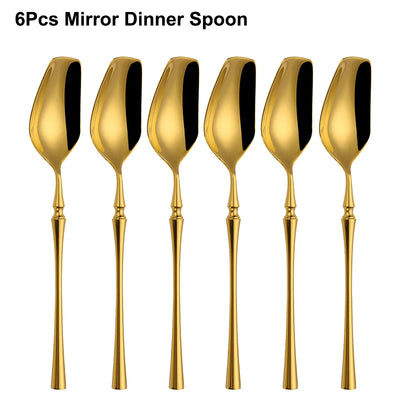 6/16/24Pcs Gold Tableware Stainless Steel 304 Cutlery Matte Dinner Set Western Knife Fork Spoon Mirror Elegant Flatware