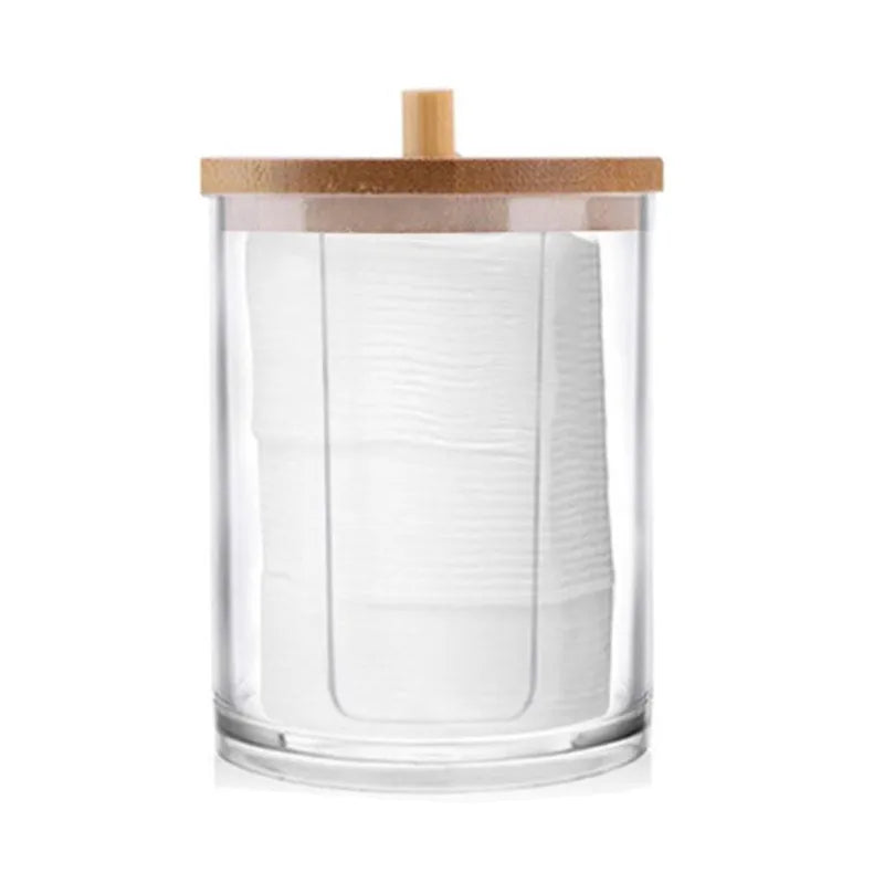Bamboo Lid Cotton Pad & Swab Storage Box