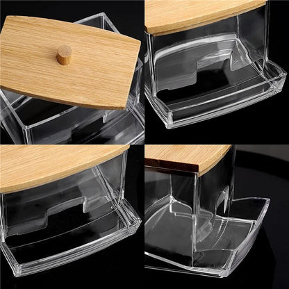 Bamboo Lid Cotton Pad & Swab Storage Box