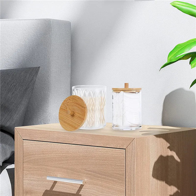 Bamboo Lid Cotton Pad & Swab Storage Box